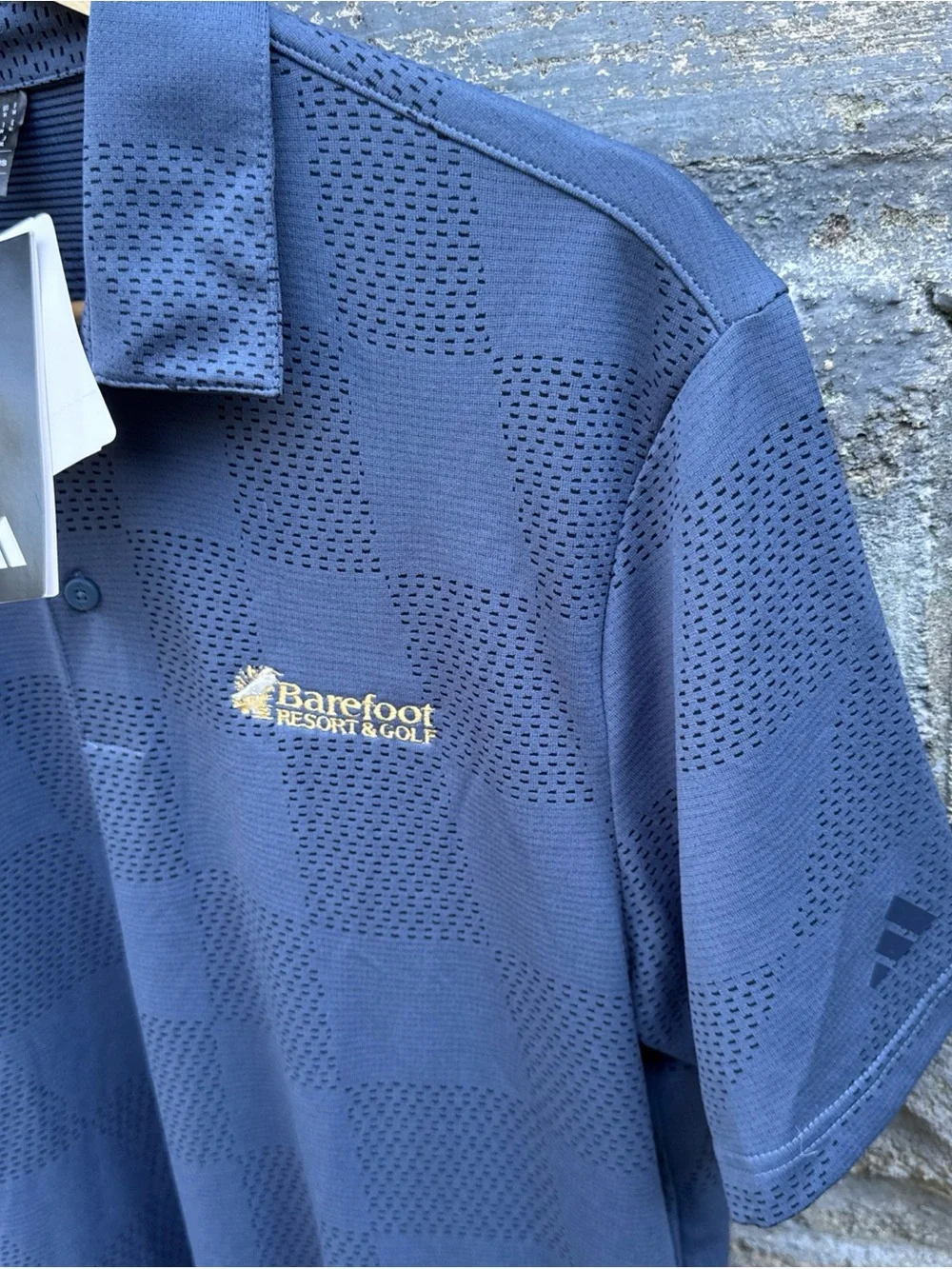 Adidas Polo Shirt Mens M Blue Gray Textured Golf Performance Short Slv Tags LOGO